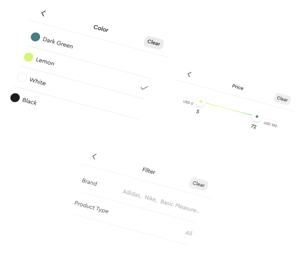 A rich selection of product filters